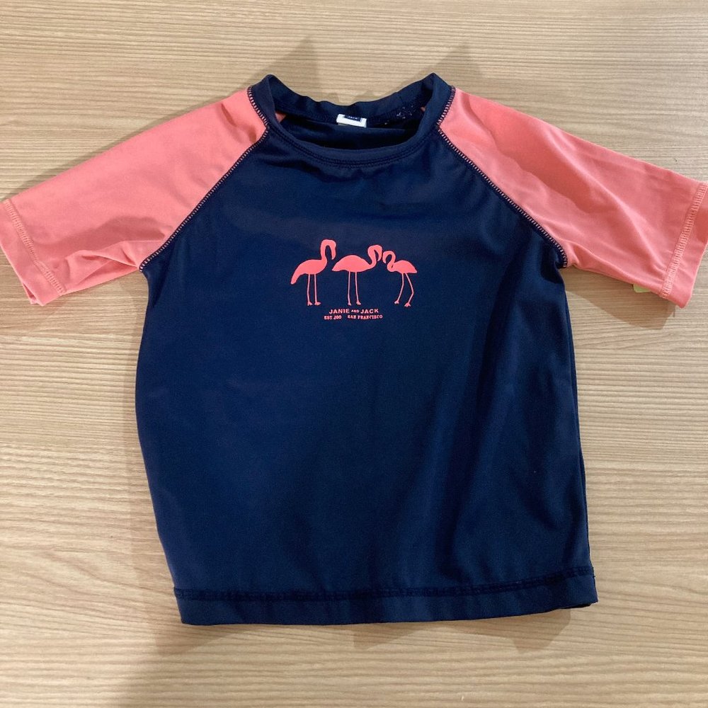 Janie and Jack Navy Blue and Pink Flamingo Graphic Rashguard 2T Nylon Spandex